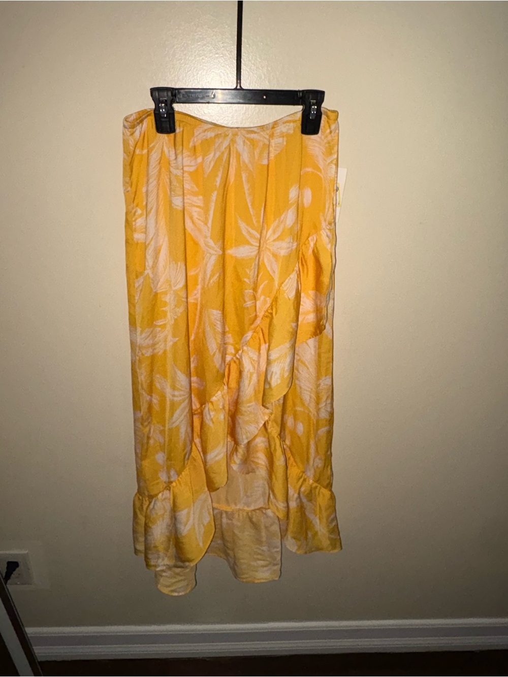 a new day Yellow Floral Ruffle Wrap Maxi Skirt